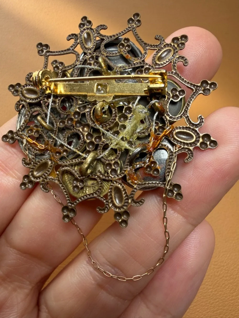 Handmade Vintage Button Collage Brooch – Steampunk Victorian Style - Picture 7 of 12